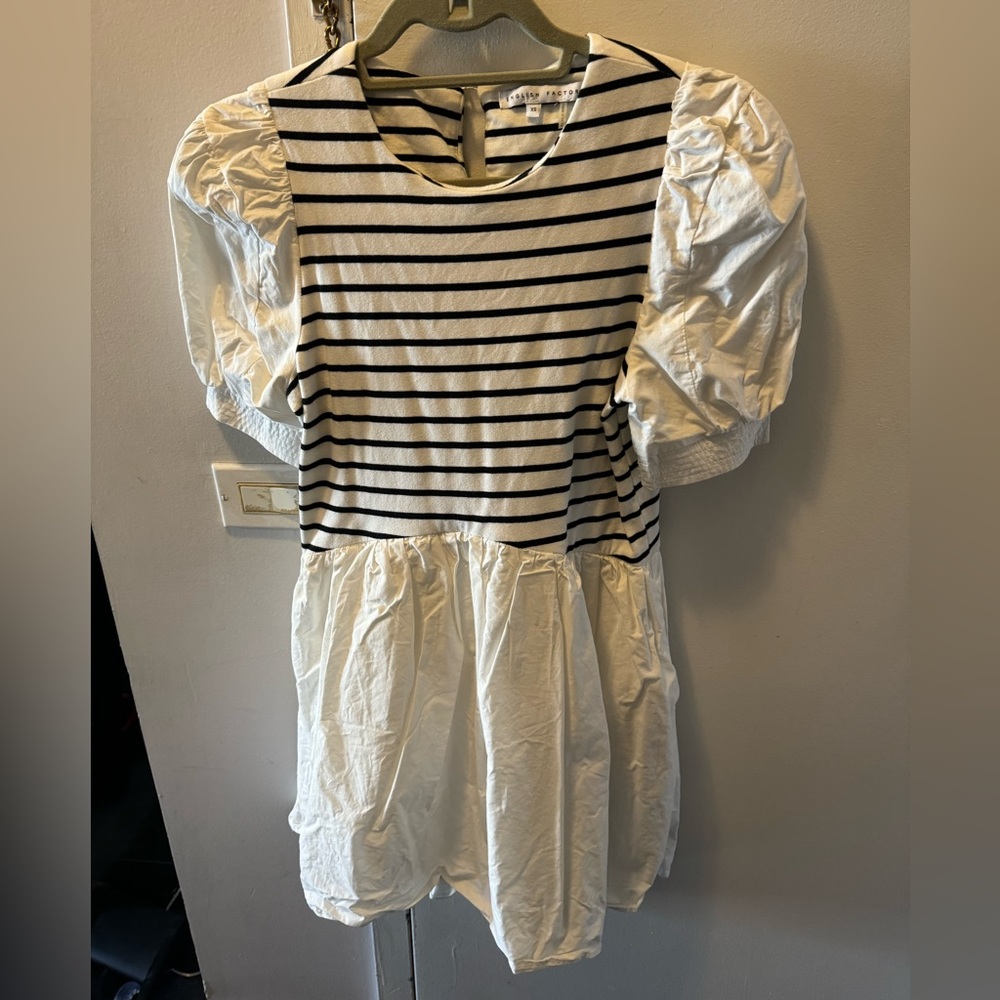 Puff Sleeve Mixed Media Dress